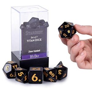 wiz dice titan 25mm dice - large polyhedral dice set for various role playing dice games - stardust 7 cnt - dnd dice set with a clear dice box - includes d4, d6, d8, d10, d10(0), d12 & d20