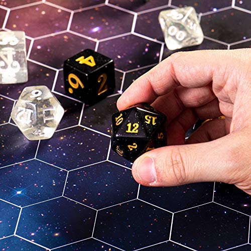 Wiz Dice Titan 25mm Dice - Large Polyhedral Dice Set for Various Role Playing Dice Games - Stardust 7 Cnt - DND Dice Set with a Clear Dice Box - Includes D4, D6, D8, D10, D10(0), D12 & D20