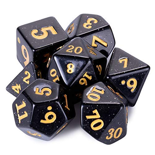 Wiz Dice Titan 25mm Dice - Large Polyhedral Dice Set for Various Role Playing Dice Games - Stardust 7 Cnt - DND Dice Set with a Clear Dice Box - Includes D4, D6, D8, D10, D10(0), D12 & D20