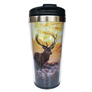 nvjui jufopl men women red deer morning sun funny coffee mug for travel, with flip lid, stainless steel, water bottle cup 15 oz