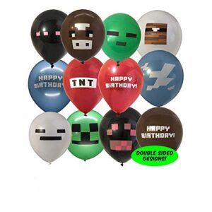 Pixel Miner Crafting Style Gamer Party Supplies 30 Pcs Pixel Miner Crafting Video Game Balloons 12" Latex Balloons for Kids Birthday Party Favor Supplies Decorations Perfect for Your Miner Party Theme Party