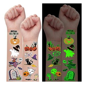 partywind 10 sheets luminous halloween temporary tattoos for kids, glow halloween decorations birthday party favors supplies, halloween fake tattoos goodie bag fillers games accessories for party