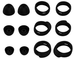 alxcd eartips kit replacement for galaxy buds+ plus headphone, s/m/l 3 pairs earhooks, s/m/l 3 pairs silicone ear tips, compatible with galaxy buds+ plus sm-r175, new black 6+6