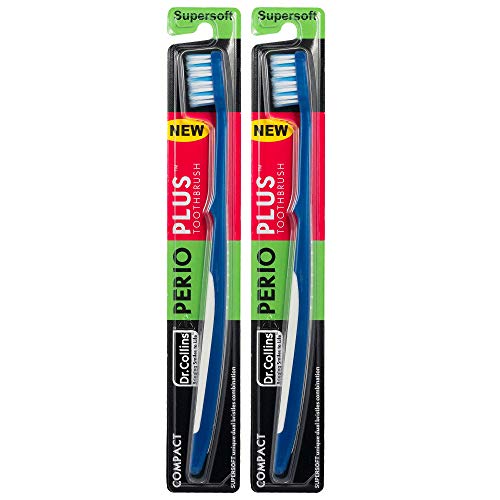 Dr. Collins Perio Plus Compact Toothbrush, (Colors Vary) (Pack of 2)