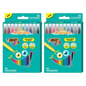 bic kids coloring markers, medium tips, 2 packs of 10 markers, assorted