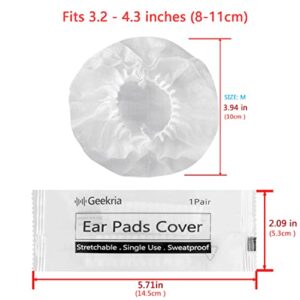 Geekria 100 Pairs Individually Wrapped Disposable Headphones Ear Cover for Over-Ear Headset Earcup, Stretchable Sanitary Ear Pads Cover, Hygienic Ear Cushion Protector (M/White)