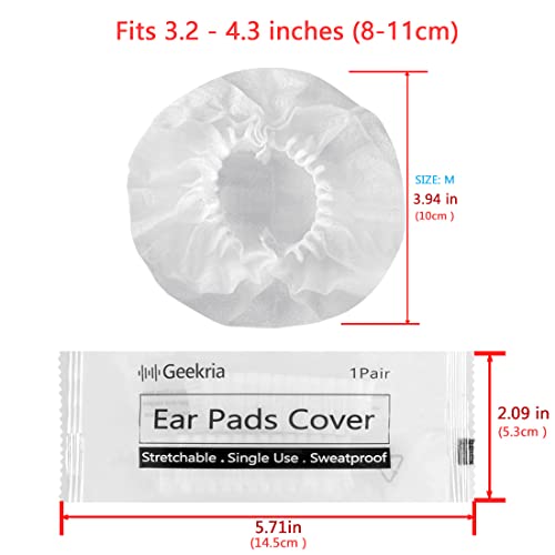 Geekria 100 Pairs Individually Wrapped Disposable Headphones Ear Cover for Over-Ear Headset Earcup, Stretchable Sanitary Ear Pads Cover, Hygienic Ear Cushion Protector (M/White)