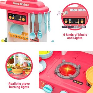 Little Brown Box Kids Pink Plastic Kitchen Playset Toy, Pretend Play, Cookware Set, Dishes, Pretend Food W/ Sink, Realistic Steam, Lights & Music - Gift for Toddler, Children, Girls 3,4,5 Years