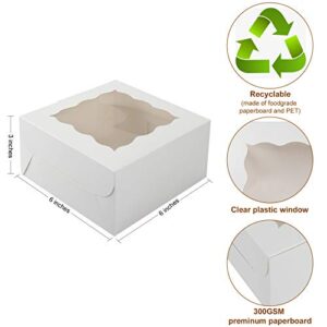 Colovis 30 Pcs White Bakery Boxes with Window, 6 X 6 X 3 Inches, White Paperboard Treat Boxes for Cookies, Pastry, Cookies, Strawberries, Macarons