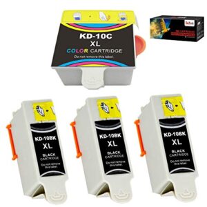 tactink compatible kodak 10b 10c combo ink cartridges replacement for kodak 10 xl to use with kodak esp3250 esp5250 easyshare5100 5300 5500 esp3 esp5 esp7 esp9 hero 7.1 9.1 printers (3 black, 1 color)