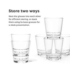 TOSSWARE RESERVE 8oz Stacking Rocks, SET OF 4, Premium Quality, Tritan Dishwasher Safe & Heat Resistant Unbreakable Plastic Whiskey Glasses, Clear