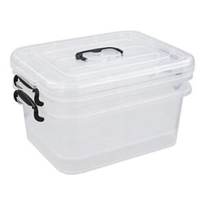 Xowine 8 L Plastic Storage Boxes, Clear Storage Bin with Black Handle, 2-Pack