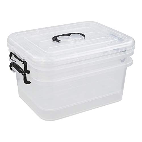 Xowine 8 L Plastic Storage Boxes, Clear Storage Bin with Black Handle, 2-Pack