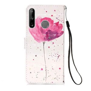 OOPKINS Huawei Y7P Case 3D Creative Pattern Design PU Leather Flip Bookstyle Card Slot Holder Wallet Magnetic Cover Stand Compatible for Huawei P40 Lite E 3D A Red Flower YB