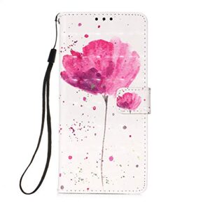 OOPKINS Huawei Y7P Case 3D Creative Pattern Design PU Leather Flip Bookstyle Card Slot Holder Wallet Magnetic Cover Stand Compatible for Huawei P40 Lite E 3D A Red Flower YB