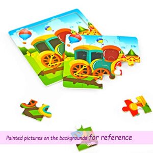 Vileafy 6 Pack Wooden Puzzles for Kids Ages 3-5 Years Old, 16 Pieces Preschool Puzzles for Boys and Girls with Organza Bags