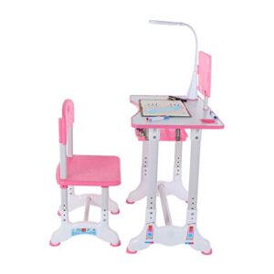 Sunskyi Kids Study Desk and Chair Set, Height Adjustable Table & Chair Drawing Set with Bookstand and Drawer, Ergonomic Student Writing Desk for Studying, Reading and Drawing (Pink)