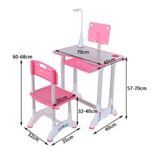 Sunskyi Kids Study Desk and Chair Set, Height Adjustable Table & Chair Drawing Set with Bookstand and Drawer, Ergonomic Student Writing Desk for Studying, Reading and Drawing (Pink)