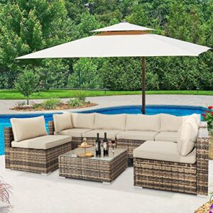 leisu 7 pieces outdoor sectional furniture set all-weather patio sectional sofa 7-piece conversation set with cushions (7 pieces)
