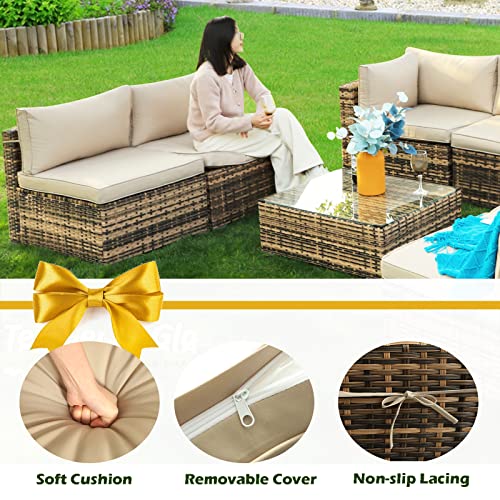 LEISU 7 Pieces Outdoor Sectional Furniture Set All-Weather Patio Sectional Sofa 7-Piece Conversation Set with Cushions (7 Pieces)