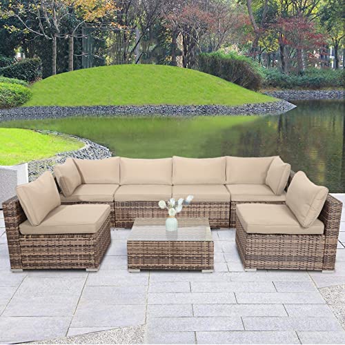 LEISU 7 Pieces Outdoor Sectional Furniture Set All-Weather Patio Sectional Sofa 7-Piece Conversation Set with Cushions (7 Pieces)