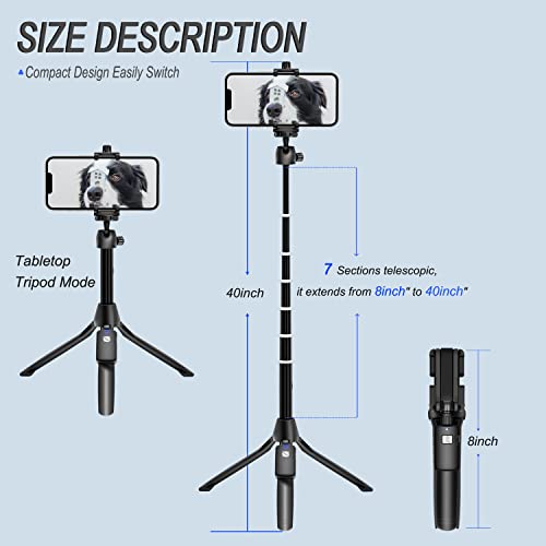 Selfie Stick, 40 inch Selfie Stick Tripod with Wireless Remote, Phone Tripod Stand Compatible with iPhone 14 13 12 11 pro Samsung Note 20 10 S20…