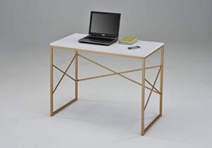 raamzo white and gold finish computer laptop writing study desk modern home office with x-design