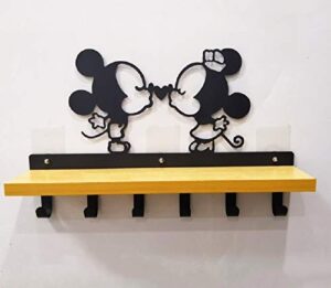 minnie mouse wall mounted metal key hook coat rack,farmhouse mounted coat rack and wooden upper shelf for storage