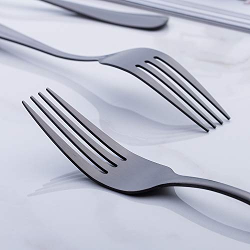 Matte Black Dinner Fork, GoGeiLi Stainless Steel Satin Finish 8.0-inch Silverware Flatware Fork Set, Service for 6, Dishwasher Safe