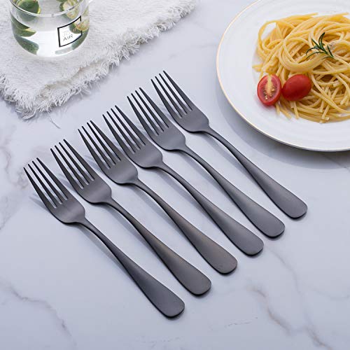 Matte Black Dinner Fork, GoGeiLi Stainless Steel Satin Finish 8.0-inch Silverware Flatware Fork Set, Service for 6, Dishwasher Safe