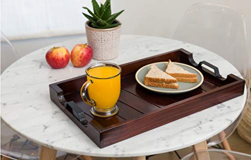 Bamboo Land- Large Wooden Serving Tray, 20”x14’’, Dark Brown, Trays for Serving Food, Wooden Trays for Decor, Breakfast Tray, Serving Tray with Handles, Wood Serving Tray, Food Serving Tray