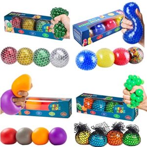 sensory ball major bundle! 16 balls for the whole party - 4 sewn mesh balls, 4 jumbo water bead balls, 4 pull and stretch balls, and 4 light up mesh balls - get rid of your anxiety and stress today!