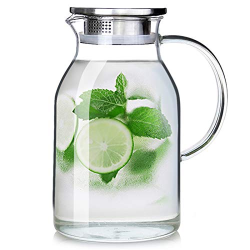 88OZ Glass Pitcher with Lid and Spout - High Heat Resistance Pitcher for Hot/Cold Water & Iced Tea (2.6L)