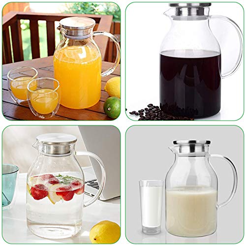 88OZ Glass Pitcher with Lid and Spout - High Heat Resistance Pitcher for Hot/Cold Water & Iced Tea (2.6L)