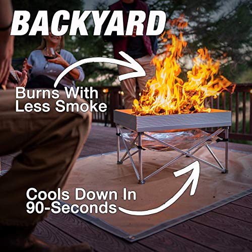 Pop-Up Fire Pit + Heat Shield + Extra Fire Mesh | Portable and Lightweight | Fullsize 24 Inch | Weighs 8lbs. | Never Rust Fire Pit | Heat Shield Included for Leave No Trace Fires