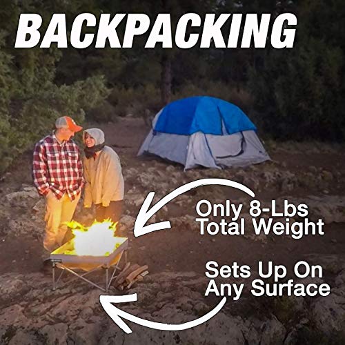 Pop-Up Fire Pit + Heat Shield + Extra Fire Mesh | Portable and Lightweight | Fullsize 24 Inch | Weighs 8lbs. | Never Rust Fire Pit | Heat Shield Included for Leave No Trace Fires