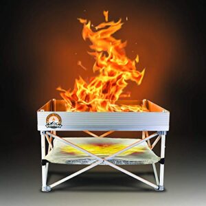 Pop-Up Fire Pit + Heat Shield + Extra Fire Mesh | Portable and Lightweight | Fullsize 24 Inch | Weighs 8lbs. | Never Rust Fire Pit | Heat Shield Included for Leave No Trace Fires