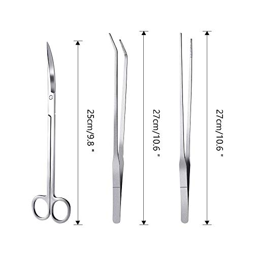 KR Harmony Aquascape Tools 3 in 1 Aquarium Scissors Tweezers Stainless Steel Anti Rust Aquatic Plant Tools for Fish Tank Clean