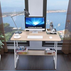 zhou2# desktop computer desk with storage rack, home office study writing table computer gaming table bedroom laptop study table, student bookcase study reading writing desk pc laptop table (yellow)