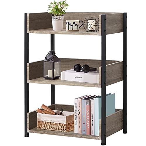 VECELO 3-Tier Bookcase,Small Storage Shelves,Industrial Shelving Unit for Living Room,Bedroom,Classroom,Brown