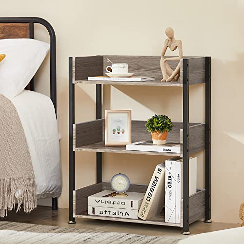 VECELO 3-Tier Bookcase,Small Storage Shelves,Industrial Shelving Unit for Living Room,Bedroom,Classroom,Brown