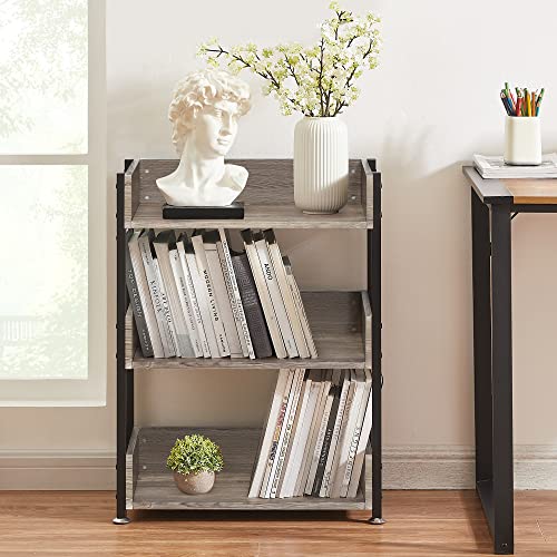 VECELO 3-Tier Bookcase,Small Storage Shelves,Industrial Shelving Unit for Living Room,Bedroom,Classroom,Brown