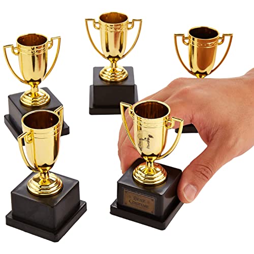 Halloween Costume Contest Trophies, 5-Pack – Customizable Party Awards with 24 Stickers with Categories & Poses - Fun Awards for Home, Work, School & Bar Costume Parties Supplies, Games & Decorations