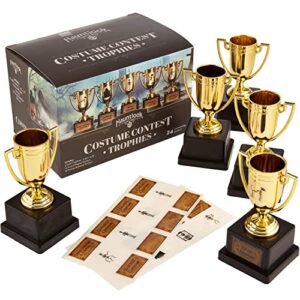 Halloween Costume Contest Trophies, 5-Pack – Customizable Party Awards with 24 Stickers with Categories & Poses - Fun Awards for Home, Work, School & Bar Costume Parties Supplies, Games & Decorations