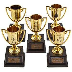 Halloween Costume Contest Trophies, 5-Pack – Customizable Party Awards with 24 Stickers with Categories & Poses - Fun Awards for Home, Work, School & Bar Costume Parties Supplies, Games & Decorations