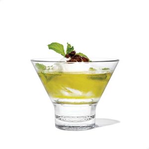 tossware reserve 8oz stemless martini glass, set of 4, premium quality, tritan dishwasher safe & heat resistant unbreakable plastic cocktail glasses, clear
