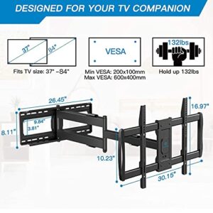 PERLESMITH Long Arm TV Wall Mount for 37-84 inch TVs, Full Motion TV Mount with 42.72 inch Extension Articulating Arm Swivel and Tilt, Max VESA 600x400mm, Holds up to 132 lbs, 16”,18”, 24” Studs