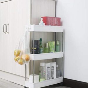 3 Tier Slim Storage Cart, Mobile Narrow Rolling Cart with Wheels, Conveniently Slide Out Organizer Shelf Cart for Kitchen Bathroom Pantry Laundry Narrow Space - Plastic (White)