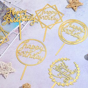 12 Pieces Acrylic Happy Birthday Cake Topper Glitter Birthday Cupcake Topper Pick Decorations for Birthday Party Cake Desserts Pastries, 6 Styles (Gold)