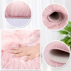 2 Pieces Fluffy Heart Shaped Rug Faux Area Rug Bushy Room Carpet for Home Living Room Sofa Floor Bedroom, 12 x 16 Inch (Pink)